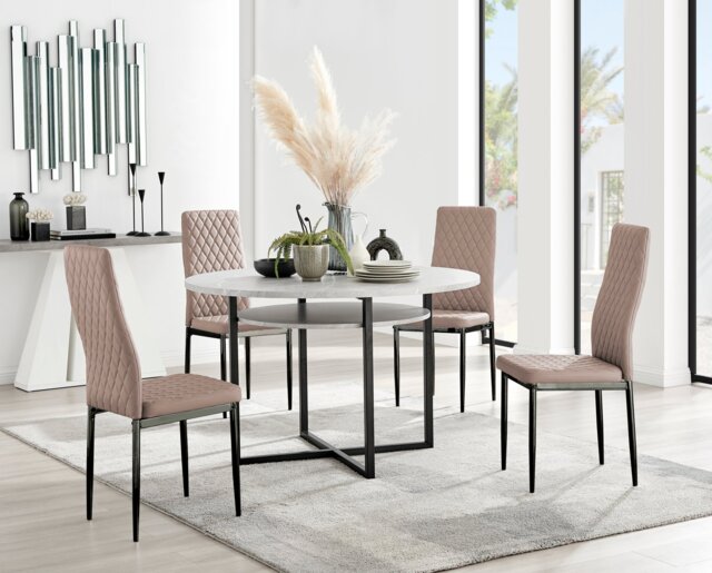 Adley Grey Concrete Effect Storage Dining Table & 4 Milan Black Leg Chairs - image 1