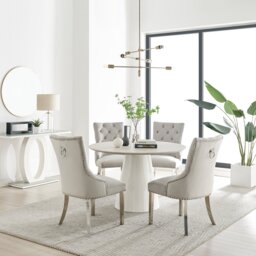 Palma Beige Stone Effect Round Dining Table & 4 Belgravia Chairs