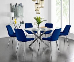 Novara 120cm Round Dining Table and 6 Pesaro Silver Leg Chairs - thumbnail 1