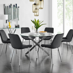 Novara 120cm Round Dining Table and 6 Pesaro Silver Leg Chairs - thumbnail 2