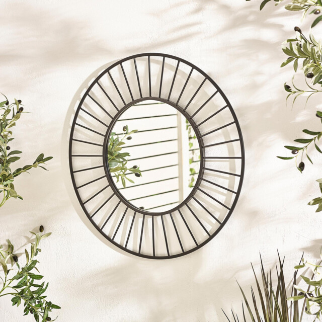 Raya Black Medium Round Spoke 70cm Garden Mirror - image 1