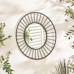 Raya Black Medium Round Spoke 70cm Garden Mirror