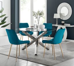 Vogue Round Dining Table and 4 Pesaro Gold Leg Chairs - thumbnail 1
