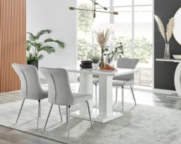Imperia 4 White Dining Table and 4 Nora Silver Leg Chairs - thumbnail 1