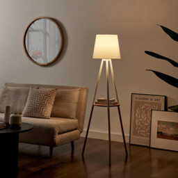 Kelsey White & Wood Tripod Standing Floor Lamp with Shelf - thumbnail 3