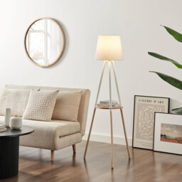 Kelsey White & Wood Tripod Standing Floor Lamp with Shelf - thumbnail 2