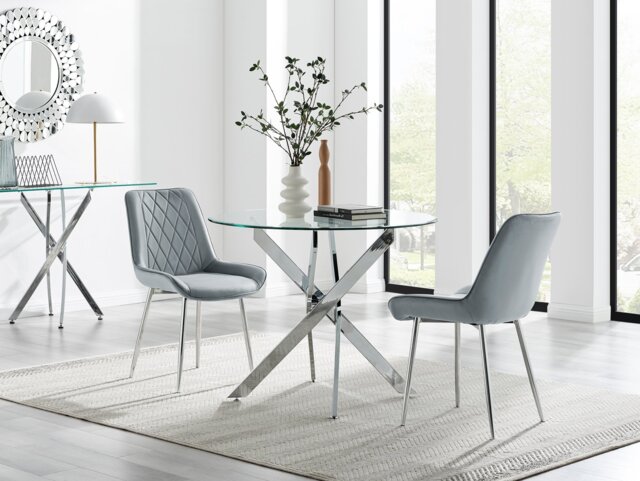 Novara 100cm Round Dining Table and 2 Pesaro Silver Leg Chairs - image 1