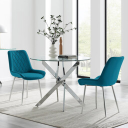 Novara 100cm Round Dining Table and 2 Pesaro Silver Leg Chairs - thumbnail 2