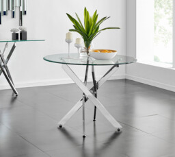 Novara 100cm Round Dining Table and 2 Pesaro Silver Leg Chairs - thumbnail 3
