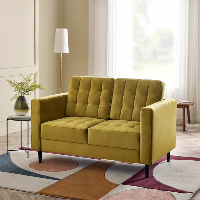 Jolene Mustard Yellow Velvet 2 Seater Sofa - image 1