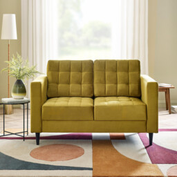 Jolene Mustard Yellow Velvet 2 Seater Sofa - thumbnail 2