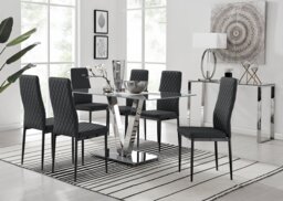 Florini V Grey Dining Table and 6 Milan Black Leg Chairs - thumbnail 1