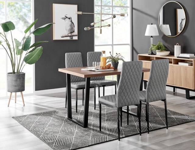 Kylo Brown Wood Effect Dining Table & 4 Milan Black Leg Chairs - image 1