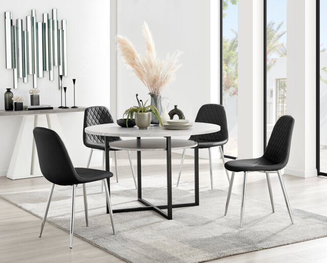 Adley Grey Concrete Effect Storage Dining Table & 4 Corona Silver Chairs - image 1