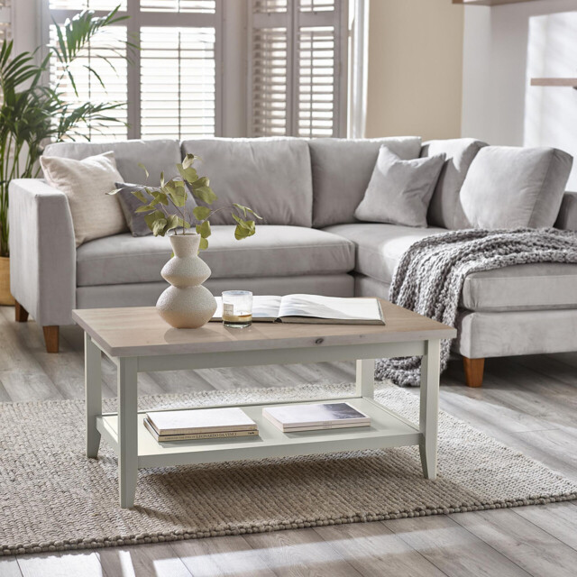 Eden Rectangular Whitewashed & Light Grey Coffee Table - image 1