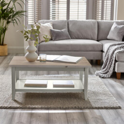 Eden Rectangular Whitewashed & Light Grey Coffee Table - thumbnail 2