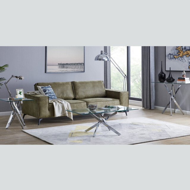 Leonardo Chrome Metal And Glass Console Coffee End Side Table Set - image 1
