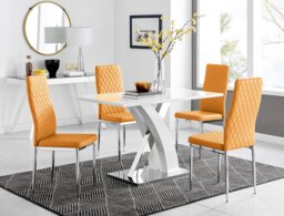 Atlanta White High Gloss And Chrome Metal Rectangle Dining Table And 4 Milan Dining Chairs Set - thumbnail 1