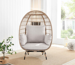 Beige Rattan Garden Egg Chair Seat - thumbnail 2