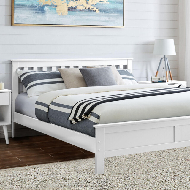 Azure White Solid Pine King Bed Frame + Windsor Mattress - image 1