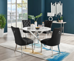 Novara White Marble 120cm Round Dining Table & 4 Velvet Belgravia Chairs - thumbnail 3