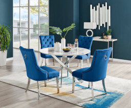 Novara White Marble 120cm Round Dining Table & 4 Velvet Belgravia Chairs - thumbnail 2