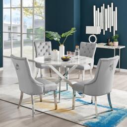 Novara White Marble 120cm Round Dining Table & 4 Velvet Belgravia Chairs - thumbnail 1