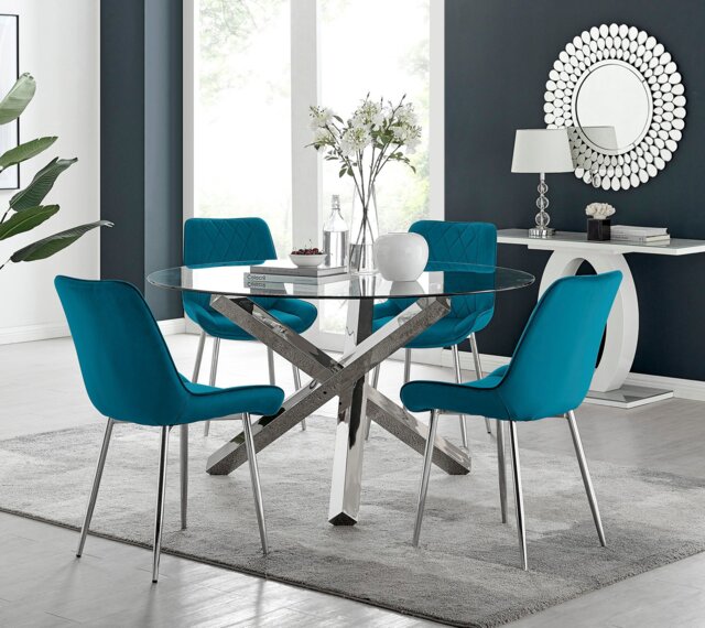 Vogue Round Dining Table and 4 Pesaro Silver Leg Chairs - image 1