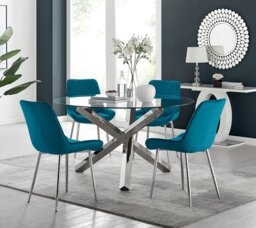 Vogue Round Dining Table and 4 Pesaro Silver Leg Chairs - thumbnail 1