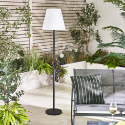 Helia Cream & Black Solar Outdoor Floor Light
