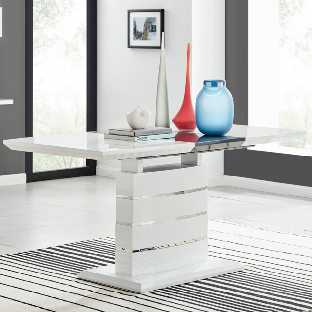 Renato Rectangular Grey and White High Gloss Extending 4-6 Seater Dining Table - image 1
