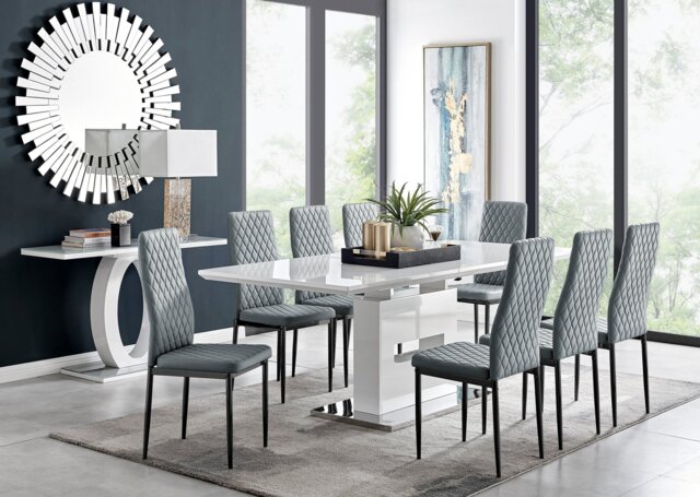 Arezzo Large Extending Dining Table and 8 Milan Black Leg Chairs - image 1