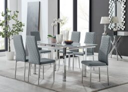 Enna White Glass Extending Dining Table and 6 Milan Chairs