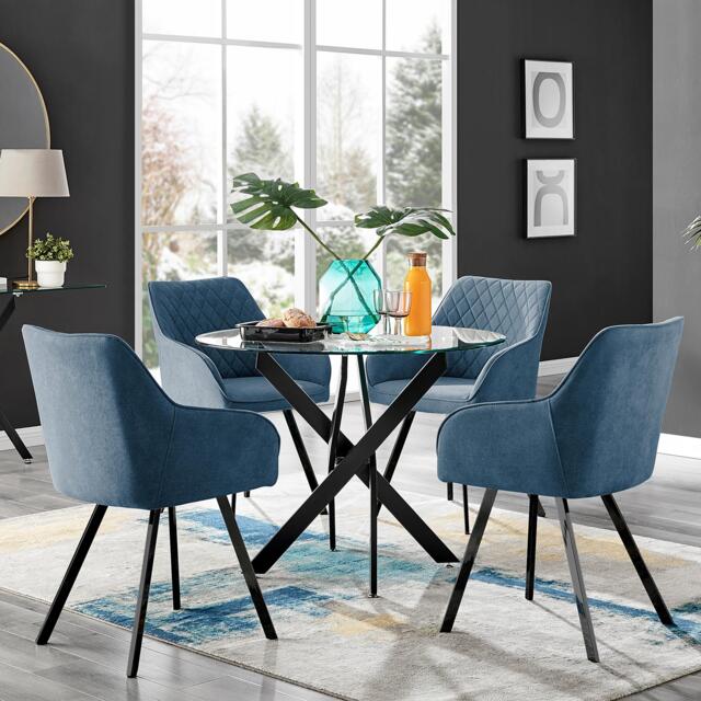 Novara Black Leg Round Glass Dining Table & 4 Falun Black Leg Chairs - image 1