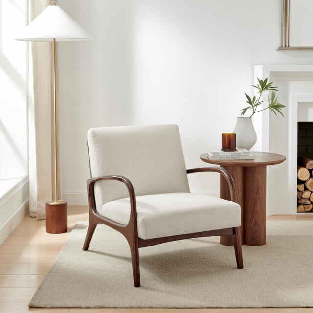 Esmeray Beige Fabric Mid Century Modern Accent Chair - image 1