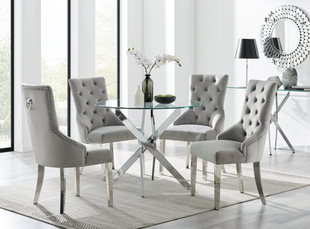 Novara 100Cm Silver & 4 Velvet Belgravia Chairs - image 1