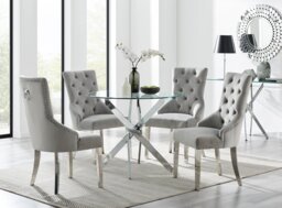 Novara 100Cm Silver & 4 Velvet Belgravia Chairs - thumbnail 1