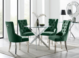 Novara 100Cm Silver & 4 Velvet Belgravia Chairs - thumbnail 2