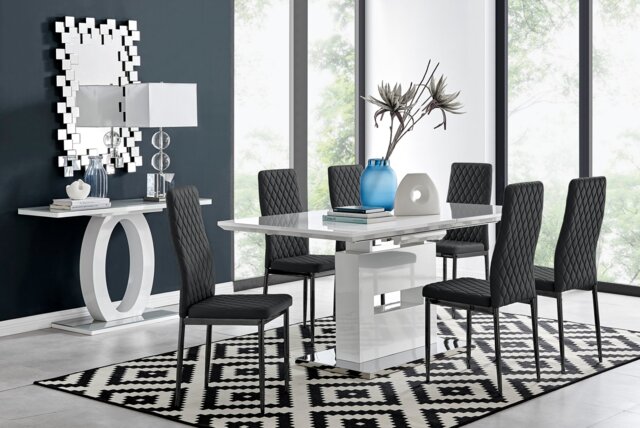 Arezzo Large Extending Dining Table and 6 Milan Black Leg Chairs - image 1