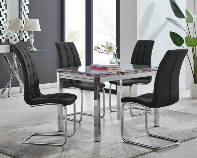 Enna White Glass Extending Dining Table and 4 Murano Chairs - image 1