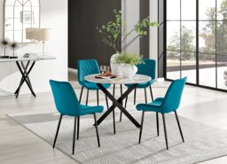 Novara White Marble Black Leg Round Dining Table & 4 Pesaro Black Leg Chairs - thumbnail 1