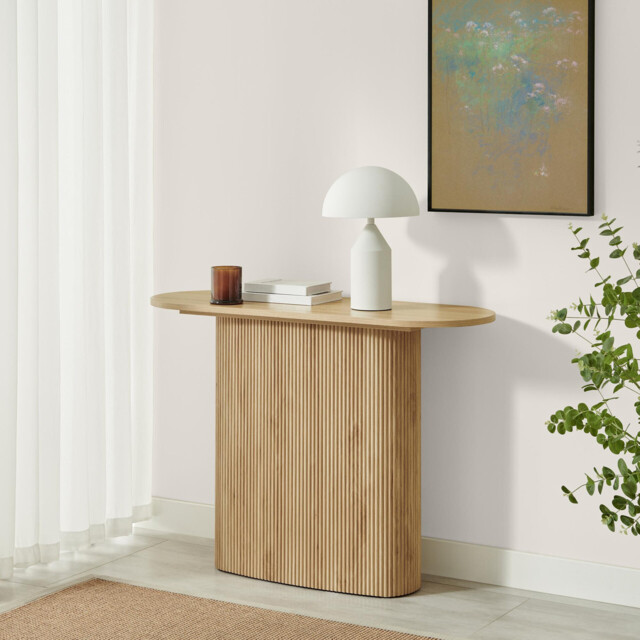 Penrose Rounded Oak Effect Wood Console Table - image 1