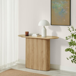 Penrose Rounded Oak Effect Wood Console Table - thumbnail 1