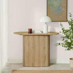 Penrose Rounded Oak Effect Wood Console Table - thumbnail 2