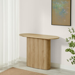Penrose Rounded Oak Effect Wood Console Table - thumbnail 3