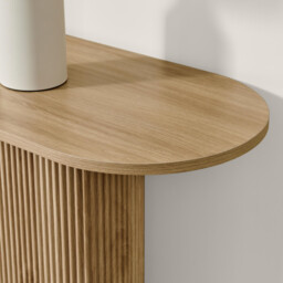 Penrose Rounded Oak Effect Wood Console Table - thumbnail 4