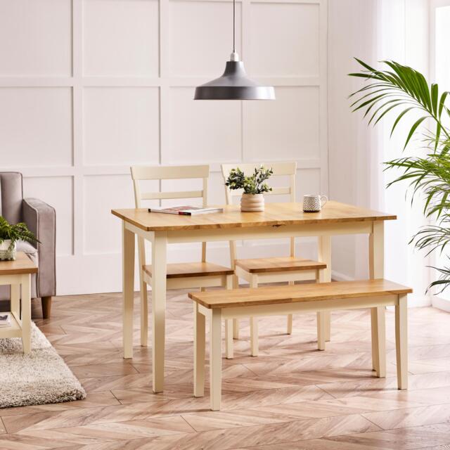 Salcombe Extending Rectangular Wooden Table with 2 Whitby Chairs & 1 Small Bench - image 1