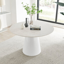 Palma Beige Stone Effect Round Dining Table & 4 Corona Silver Chairs - thumbnail 3