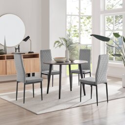 Koko Walnut Effect Round Dining Table & 4 Velvet Milan Black Leg Chairs - thumbnail 1