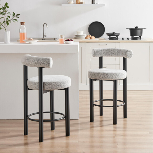 2x Seren Grey Fabric Bar Chairs Black Legs - image 1